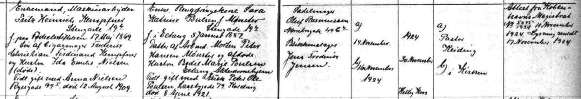 Udsnit af kirkebog, Vielse af Fritz Heinrich Kempfner og Sara Katrine M&oslash;nster